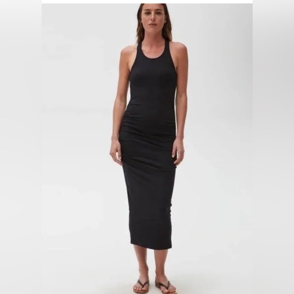 Michael Stars Black Racerback Ruched Midi Dress Size XS Bodycon - Picture 1 of 8